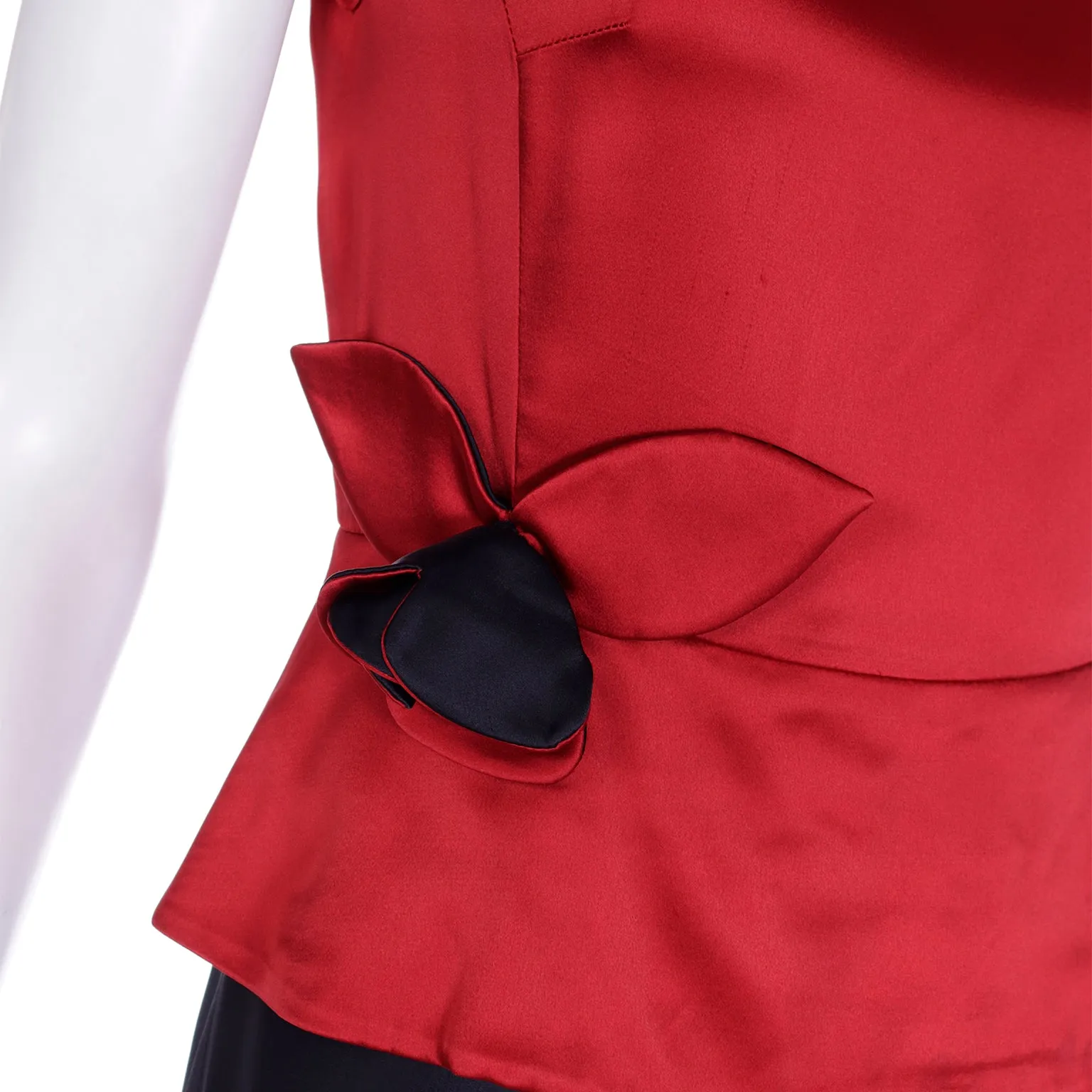 1990s Moschino Vintage Red & Black Evening Dress w Flower Appliques