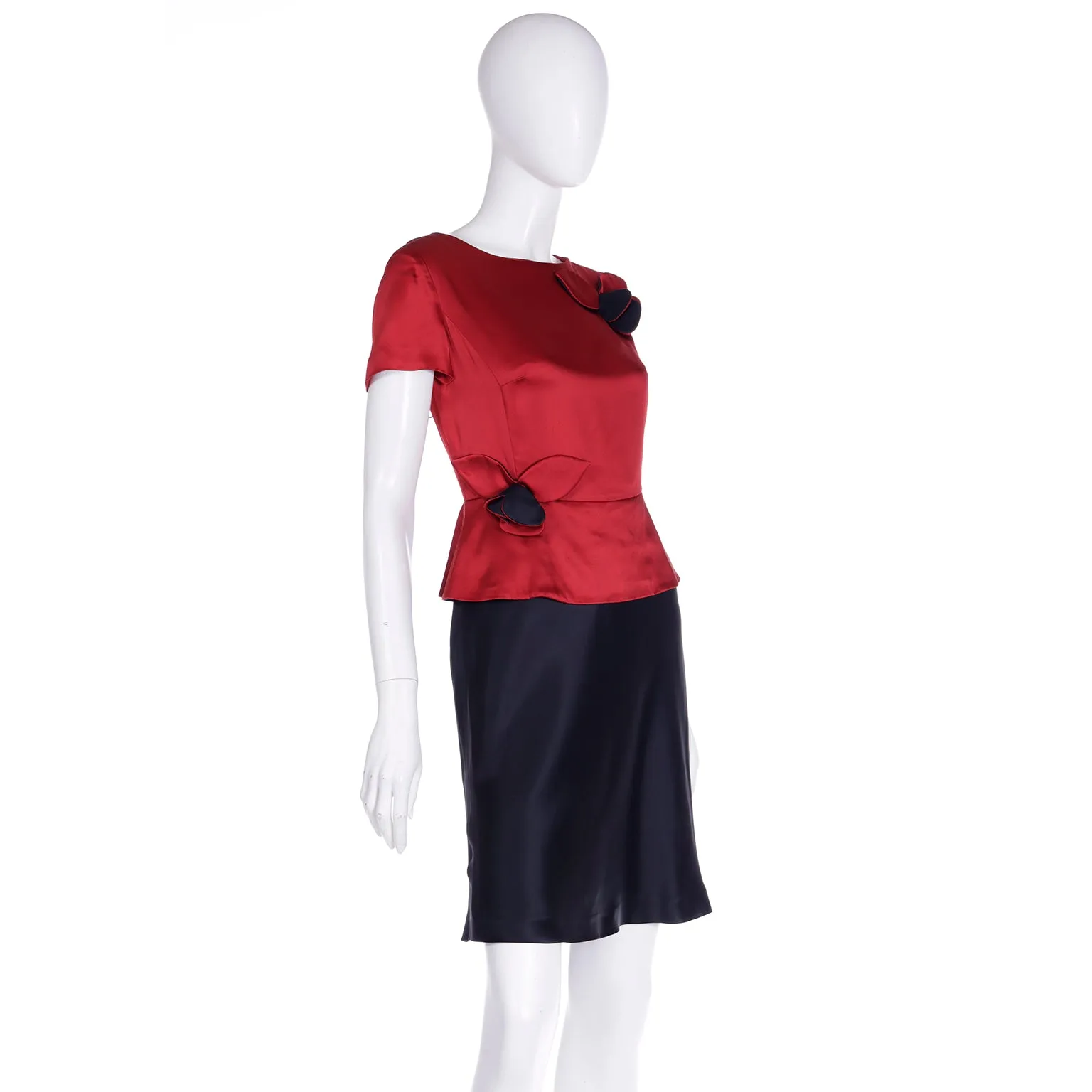 1990s Moschino Vintage Red & Black Evening Dress w Flower Appliques