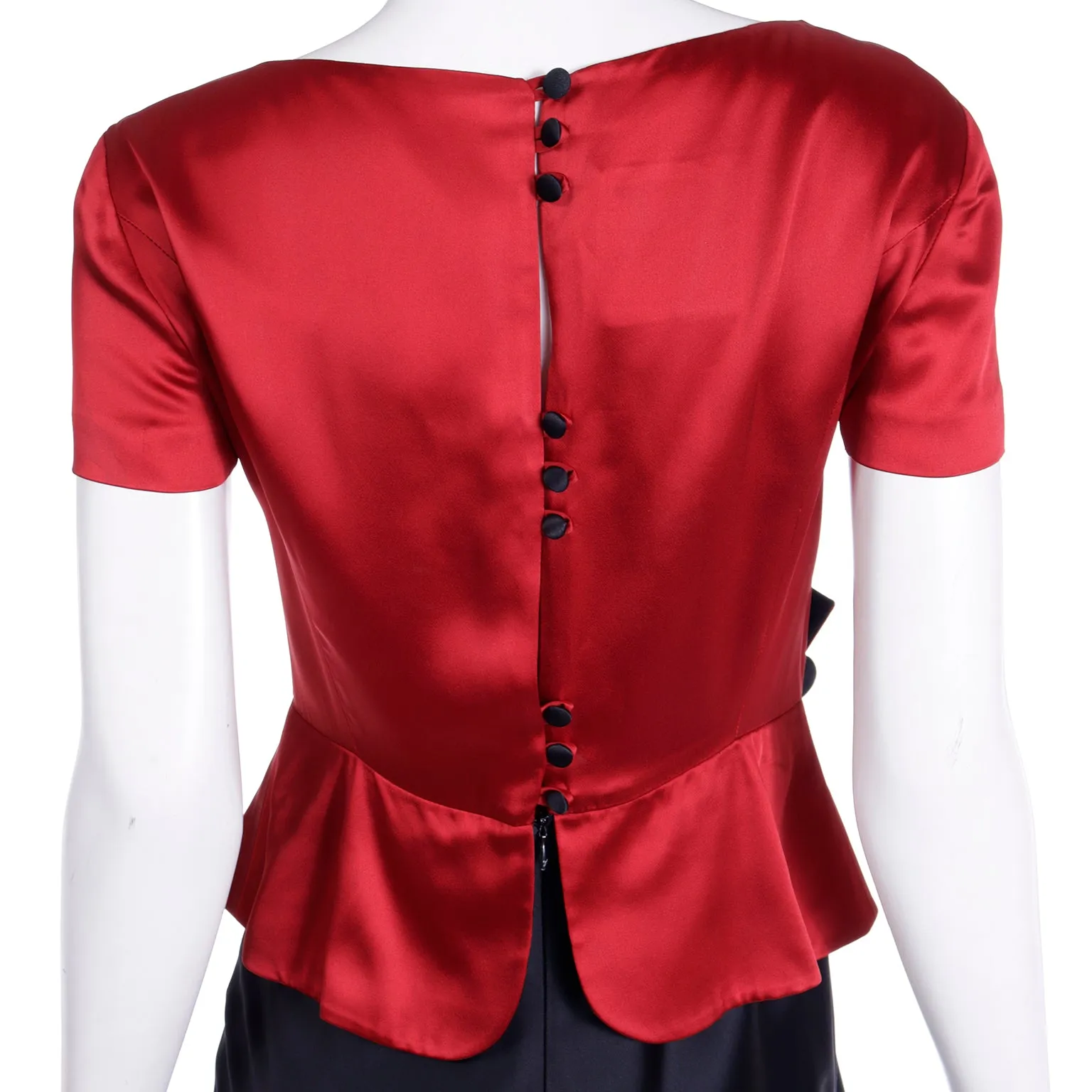 1990s Moschino Vintage Red & Black Evening Dress w Flower Appliques