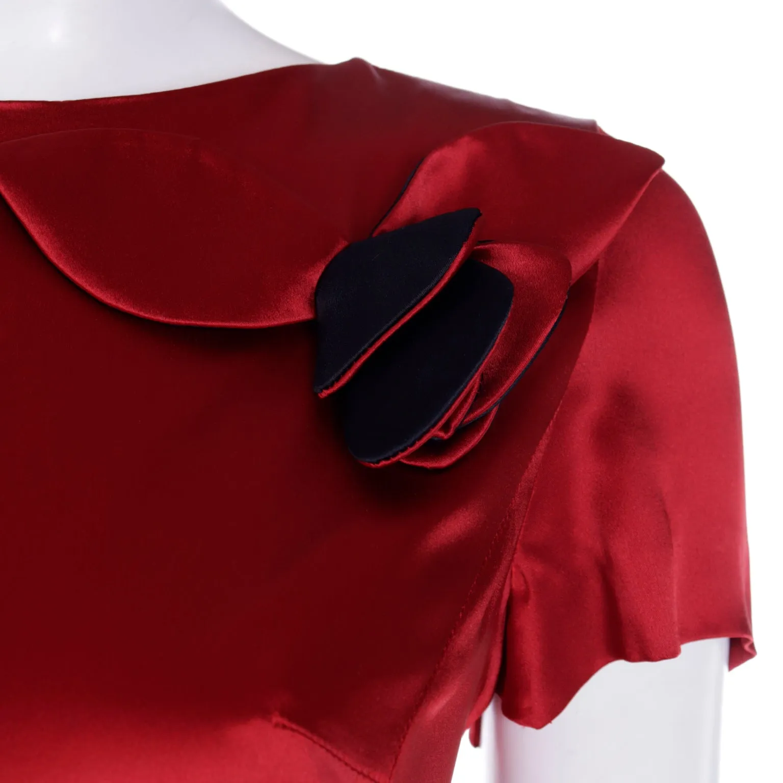 1990s Moschino Vintage Red & Black Evening Dress w Flower Appliques
