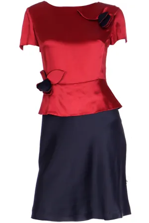 1990s Moschino Vintage Red & Black Evening Dress w Flower Appliques