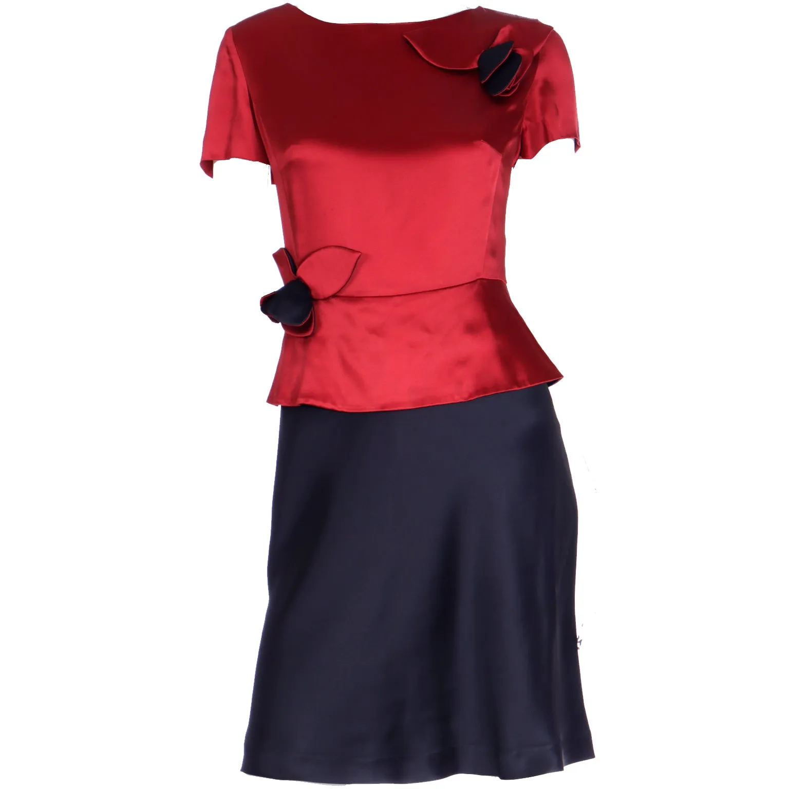 1990s Moschino Vintage Red & Black Evening Dress w Flower Appliques