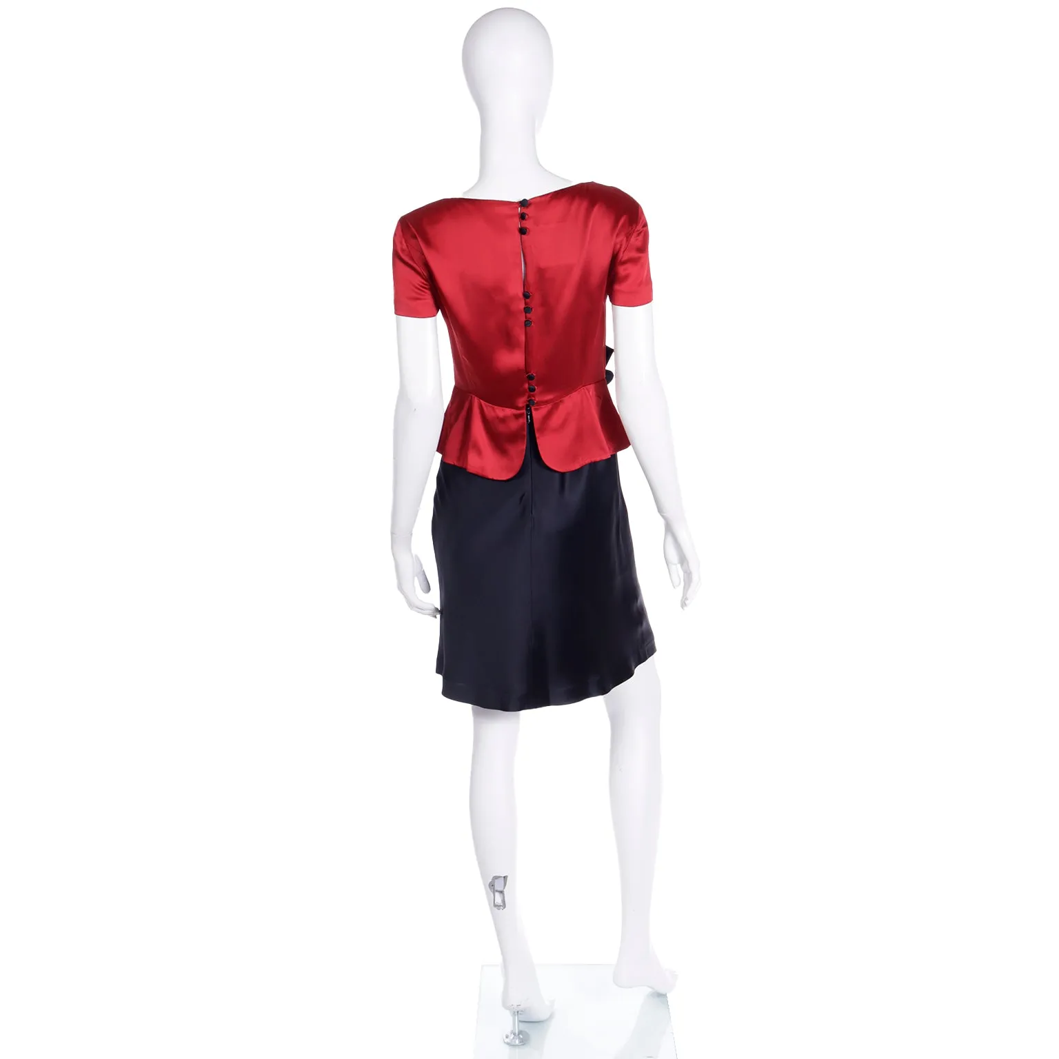 1990s Moschino Vintage Red & Black Evening Dress w Flower Appliques