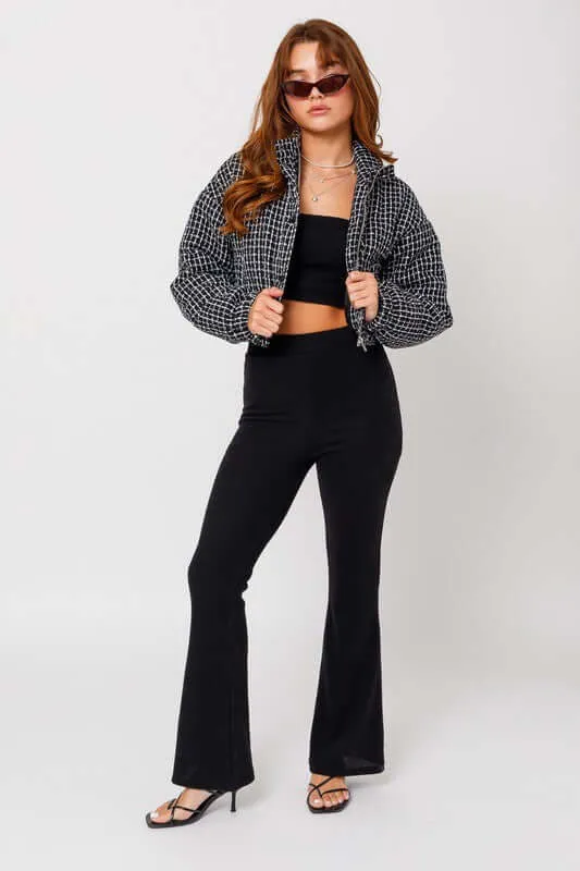 Black & White Tweed Crop Puffer Jacket