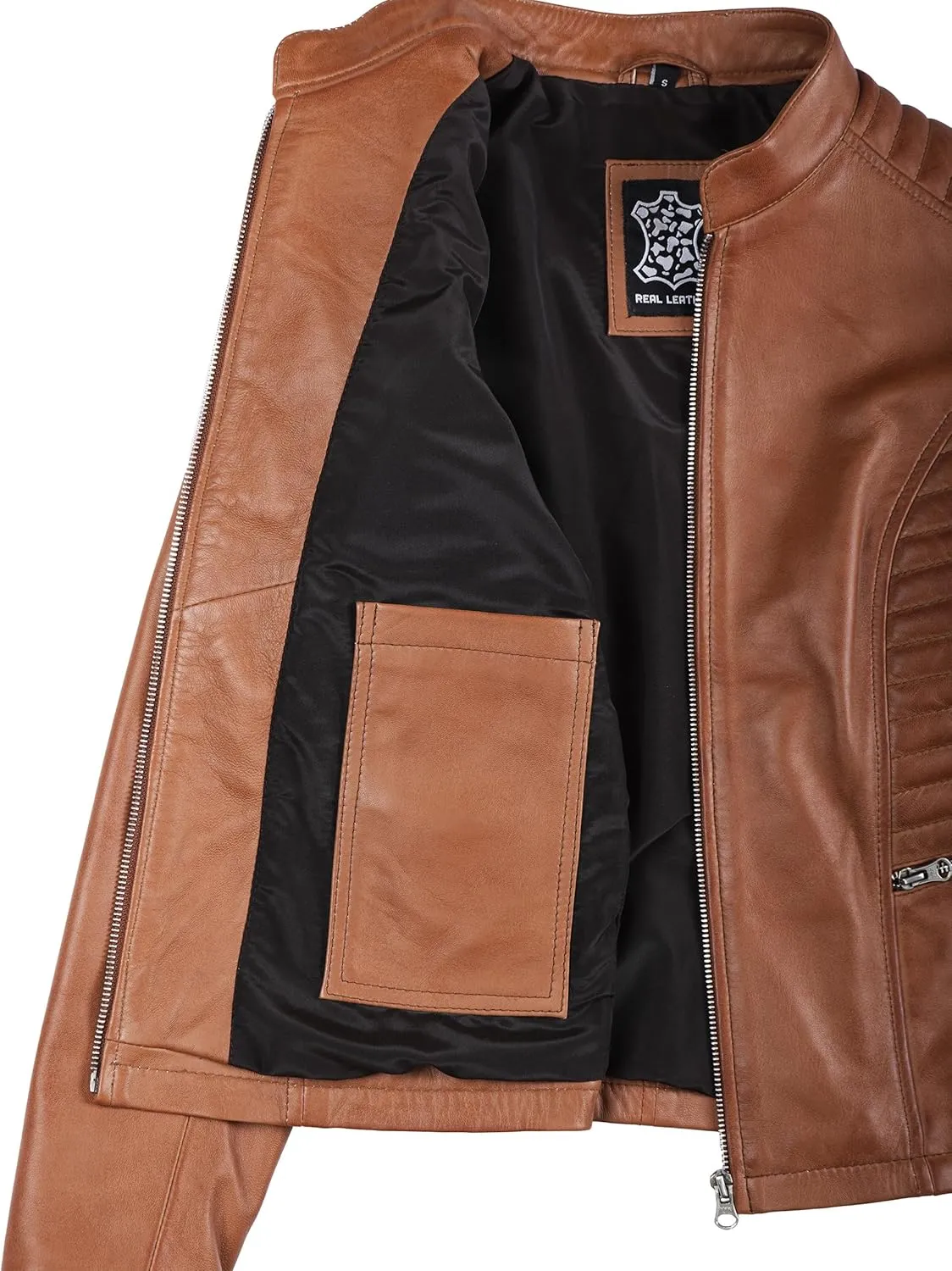 Blingsoul Real Leather Jacket Women - Cafe Racer Style Womens Leather Jackets