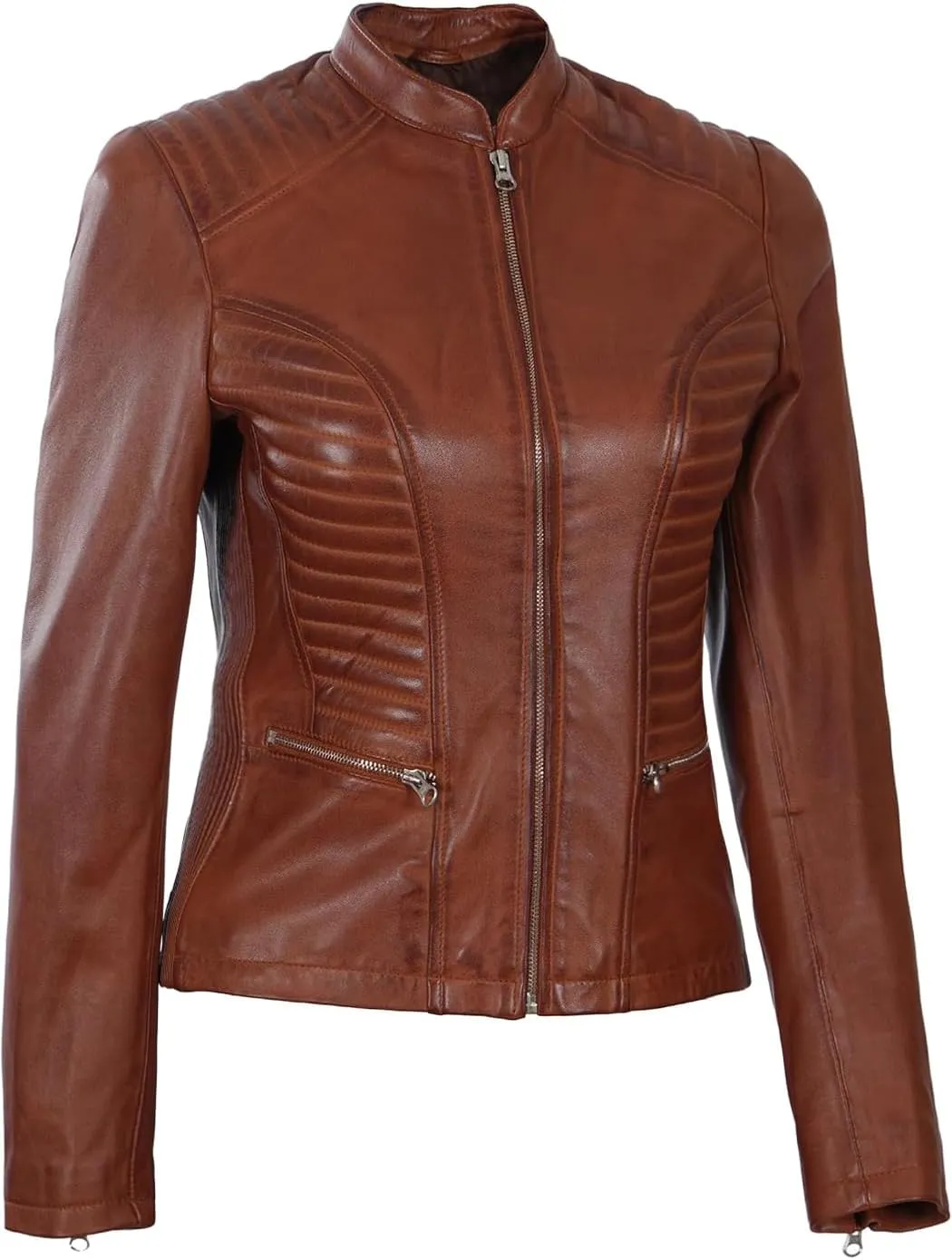 Blingsoul Real Leather Jacket Women - Cafe Racer Style Womens Leather Jackets