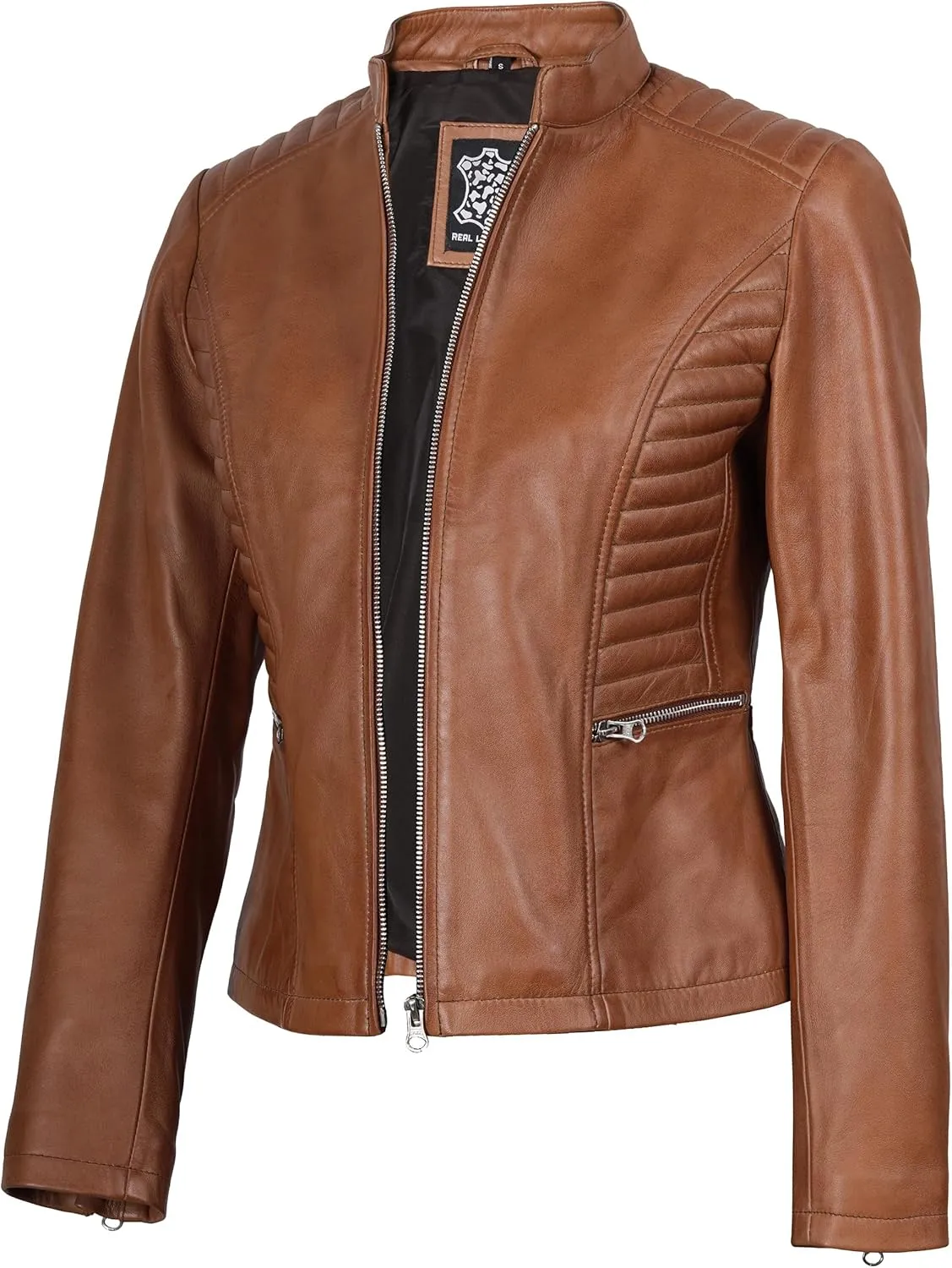 Blingsoul Real Leather Jacket Women - Cafe Racer Style Womens Leather Jackets