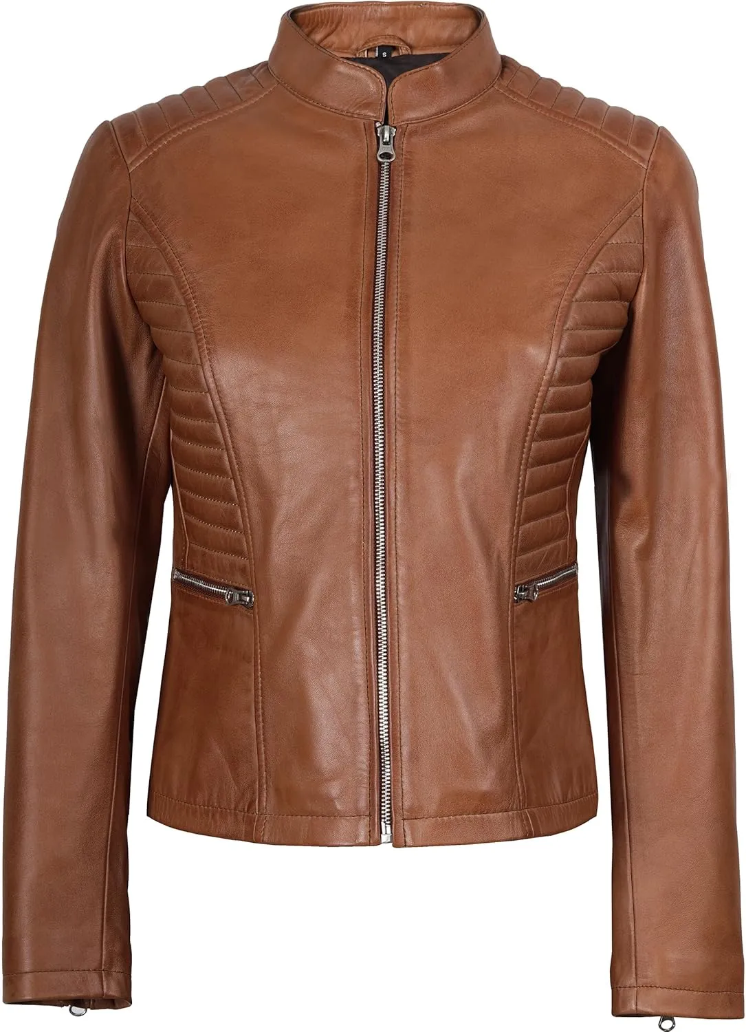Blingsoul Real Leather Jacket Women - Cafe Racer Style Womens Leather Jackets