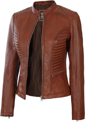 Blingsoul Real Leather Jacket Women - Cafe Racer Style Womens Leather Jackets