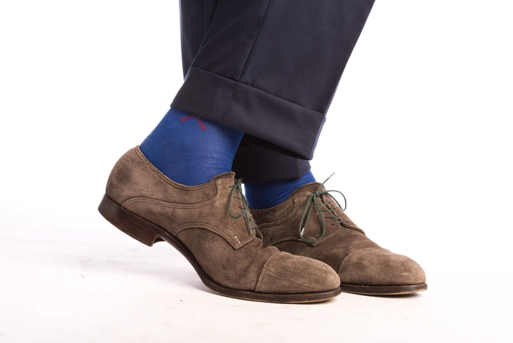 Blue Cotton Socks with Red & White Clocks