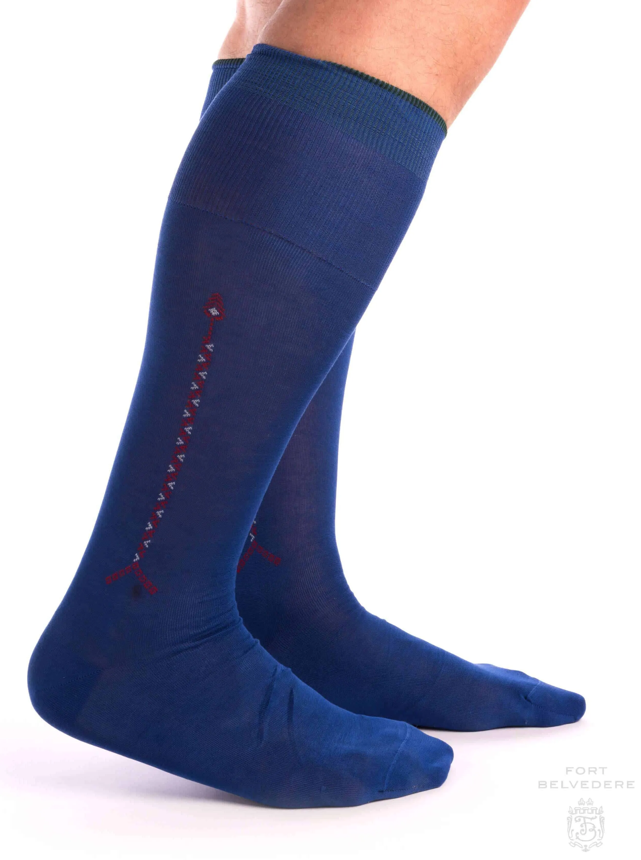 Blue Cotton Socks with Red & White Clocks
