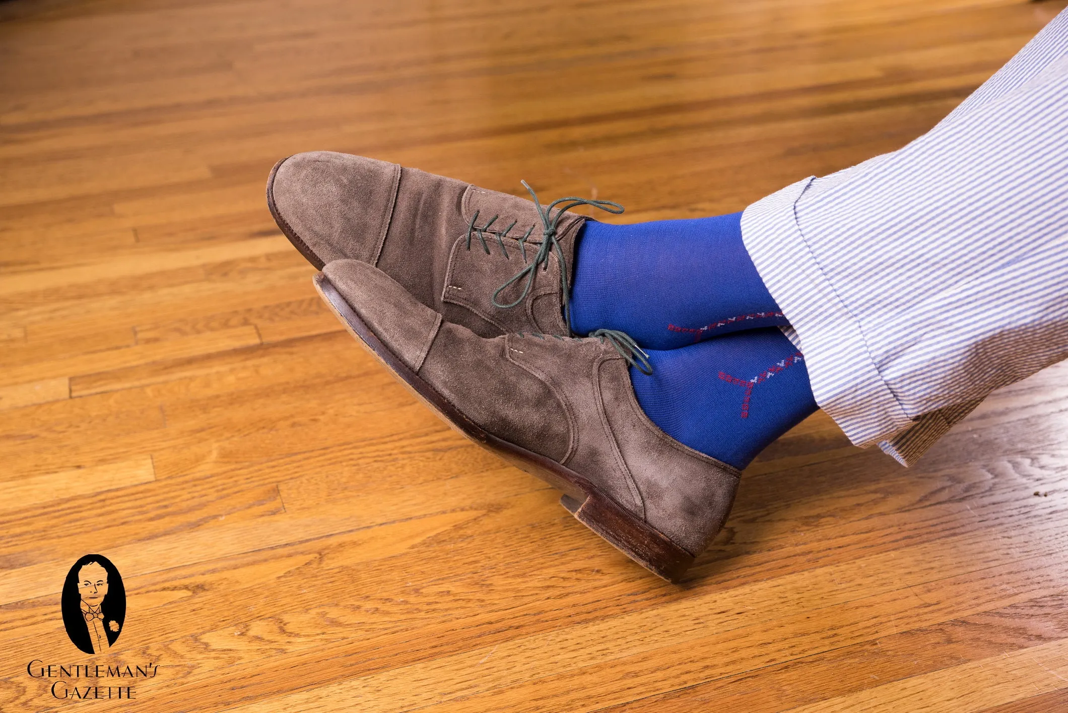 Blue Cotton Socks with Red & White Clocks