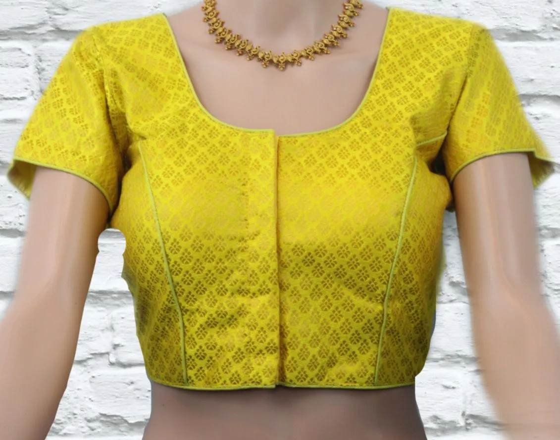 Brocade Silk Blouse: Short Sleeve, Front Open and Padded