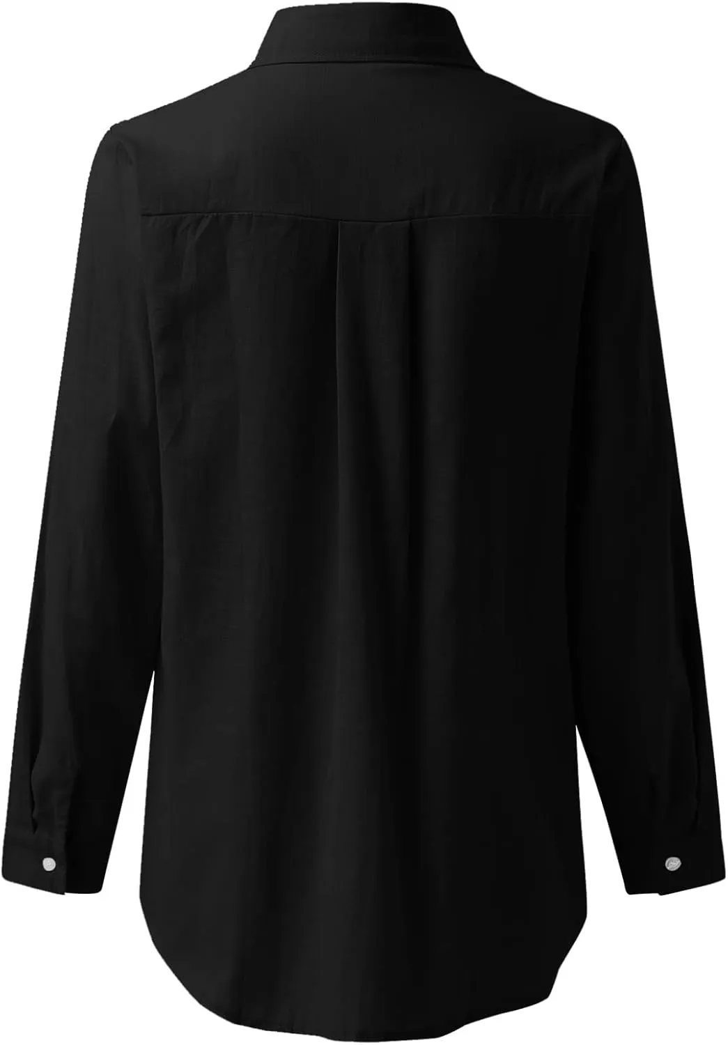 Casual Linen Button Down Shirts for Women Slim Fit Collared Long Sleeve Plain Tops Front Pocket Cotton Summer Blouses