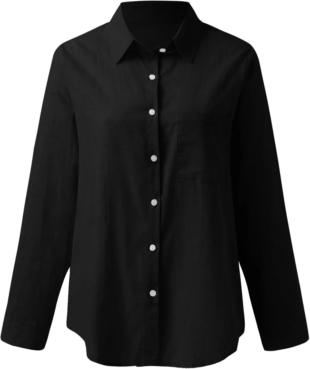 Casual Linen Button Down Shirts for Women Slim Fit Collared Long Sleeve Plain Tops Front Pocket Cotton Summer Blouses