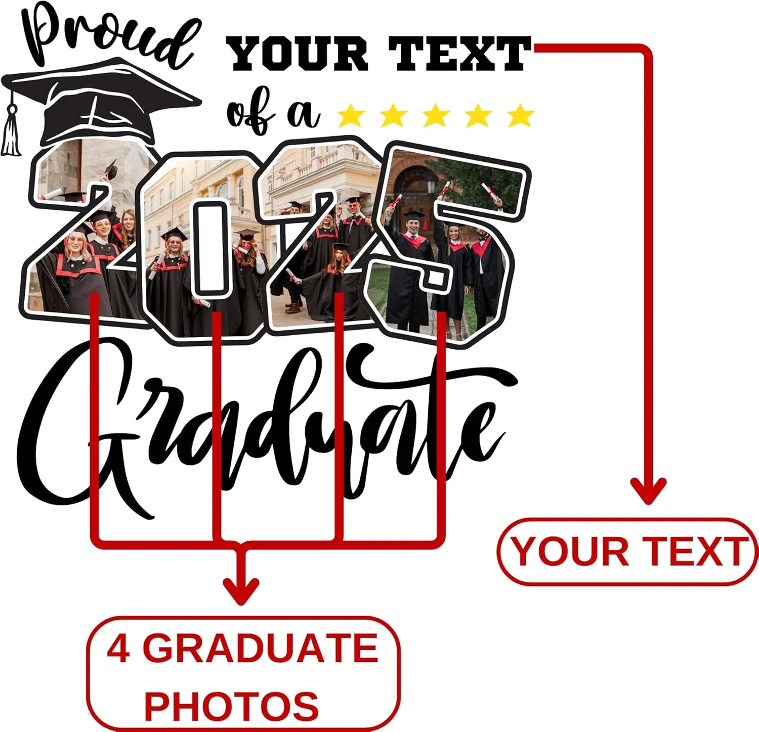 Custom Photo 2025 Graduation Matching Family T-Shirts, Personalized Graduate Senior Shirts, Proud of Grad Customizable Tee