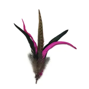 Deluxe German themed Hat Pin w/ Purple & Brown Feathers