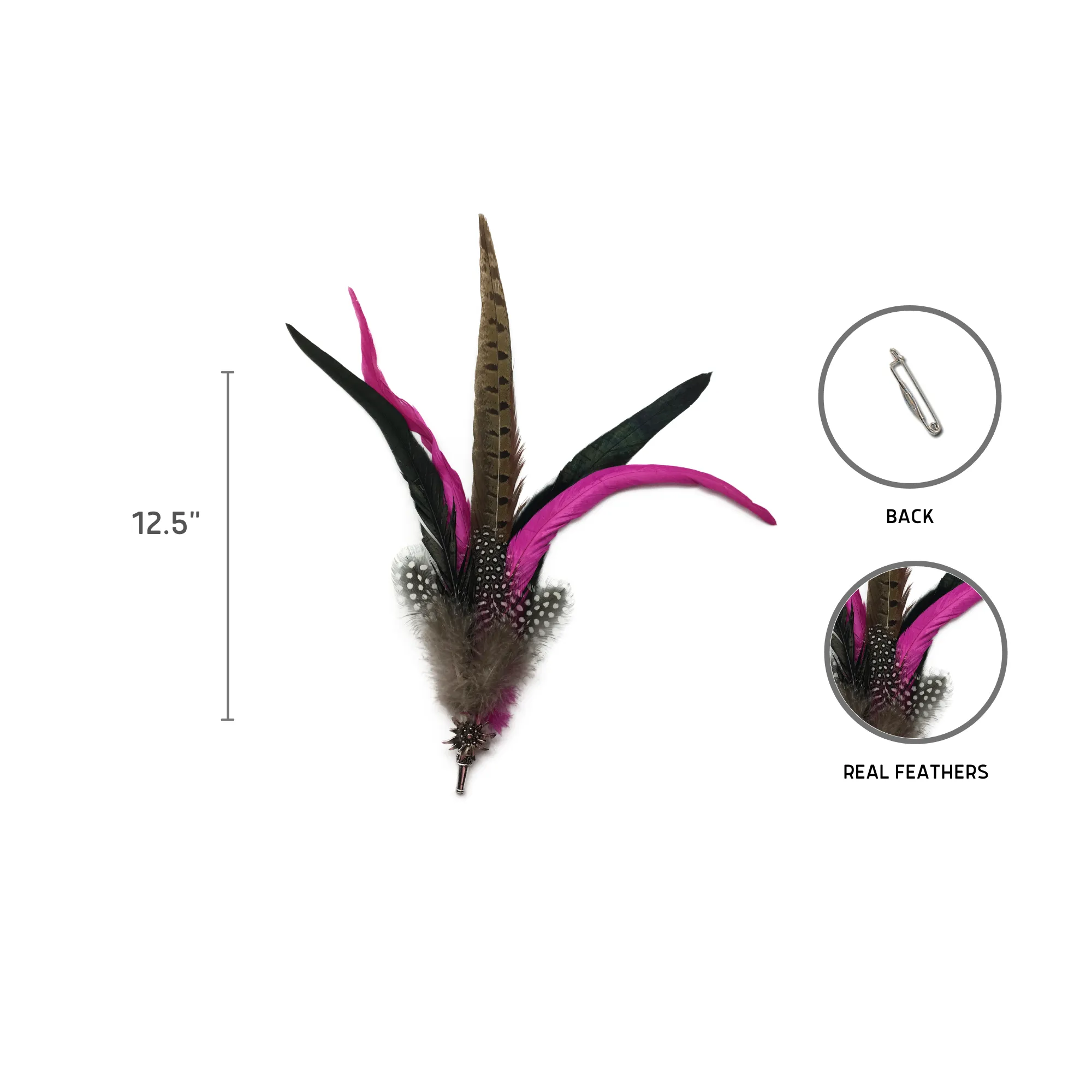 Deluxe German themed Hat Pin w/ Purple & Brown Feathers
