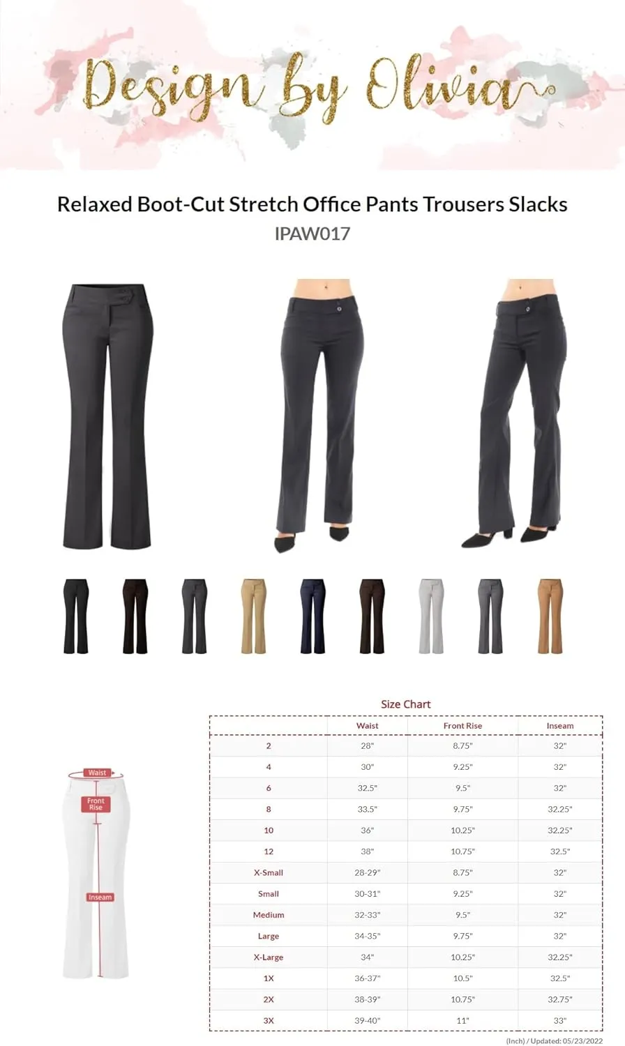 Design by Olivia Women's Relaxed Boot-Cut Office Pants Trousers Slacks