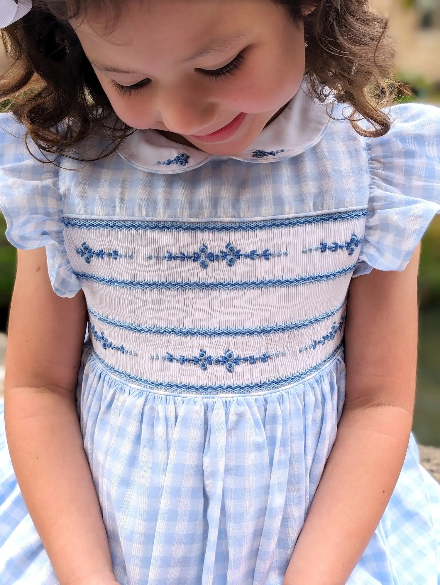 Dorothy Vichy Blue Gingham Smocked Dress
