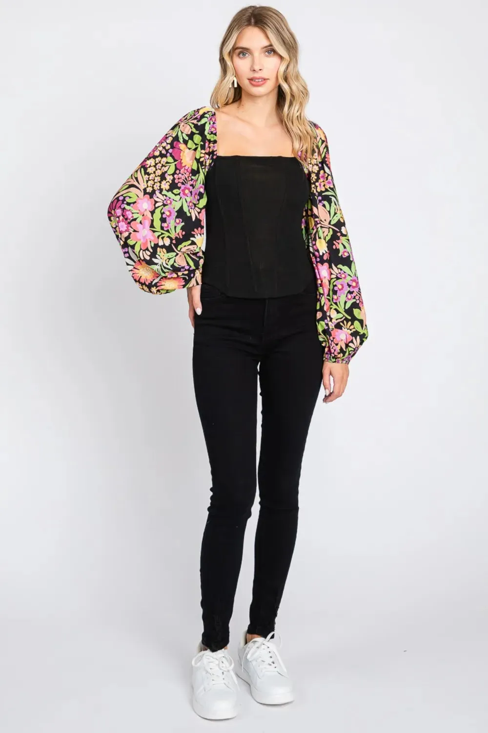 Floral Balloon Sleeve Top - Oddi