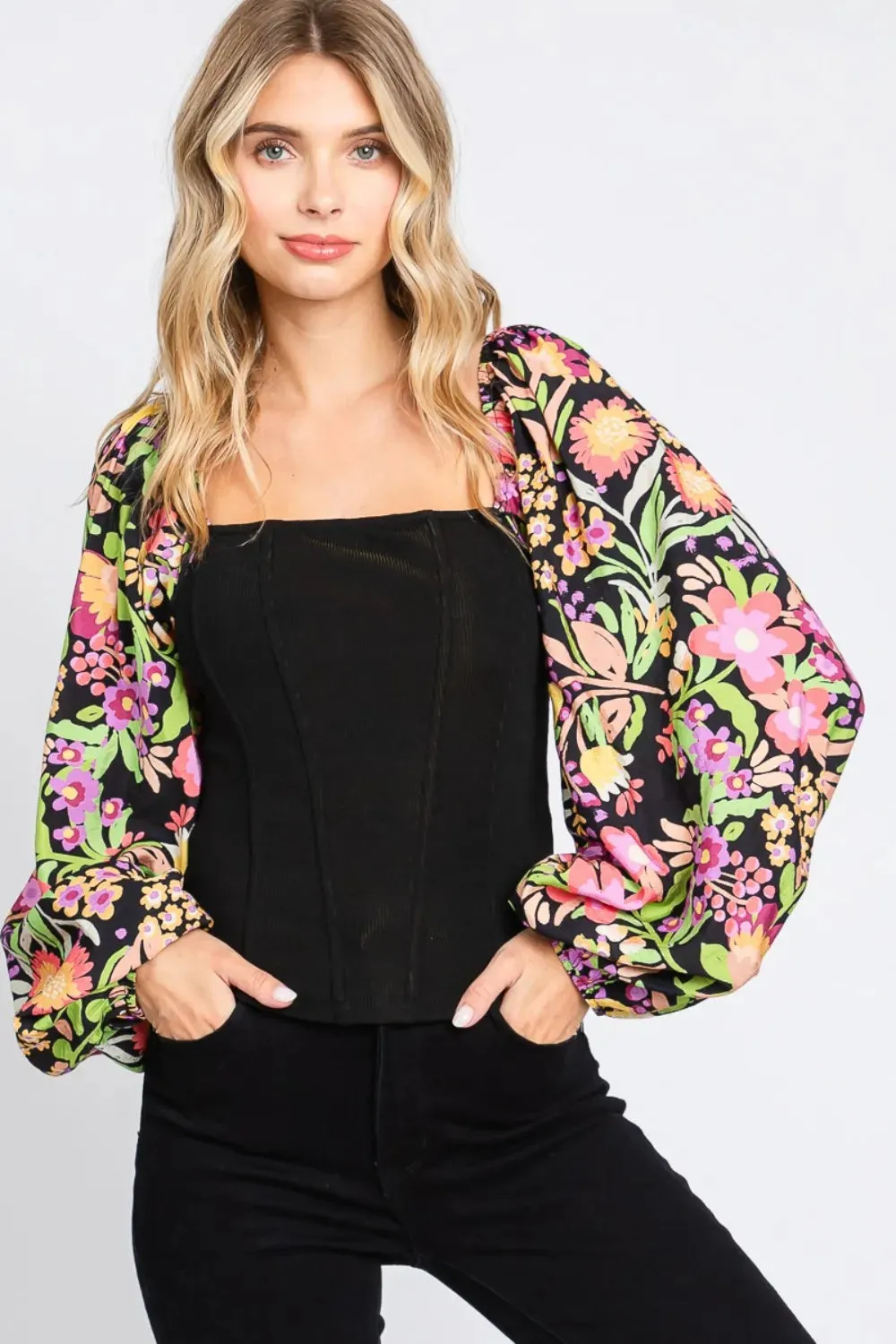 Floral Balloon Sleeve Top - Oddi