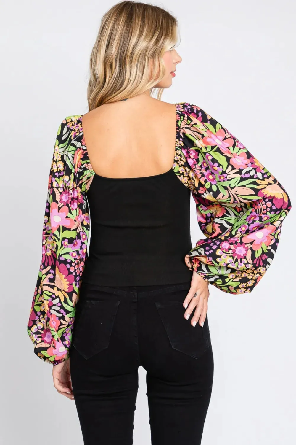Floral Balloon Sleeve Top - Oddi