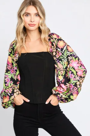 Floral Balloon Sleeve Top - Oddi
