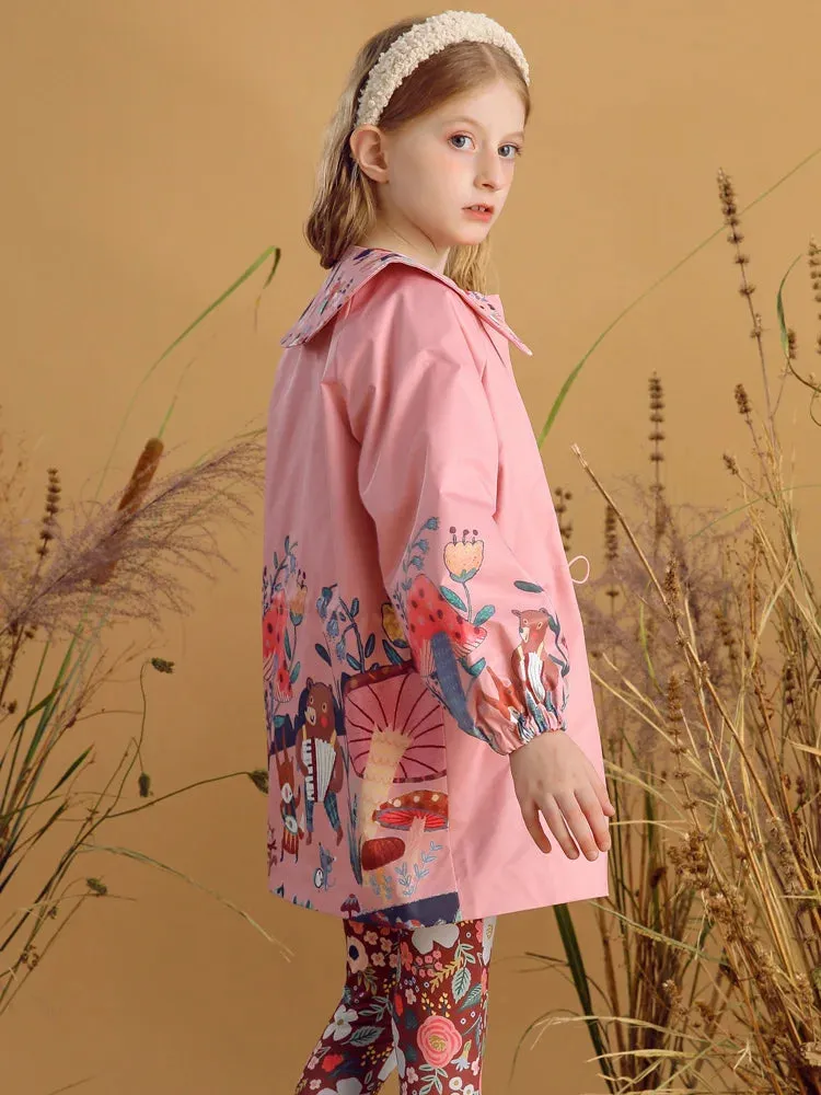 Flowers Printed Peter Pan Collar Girls Trench Coat