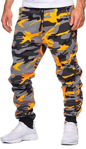 GOFULY Cargo Pants for Men Camouflage Print Casual Drawstring Stretch Elastic Waist Sweat Pants with Pocket Pants Trousers