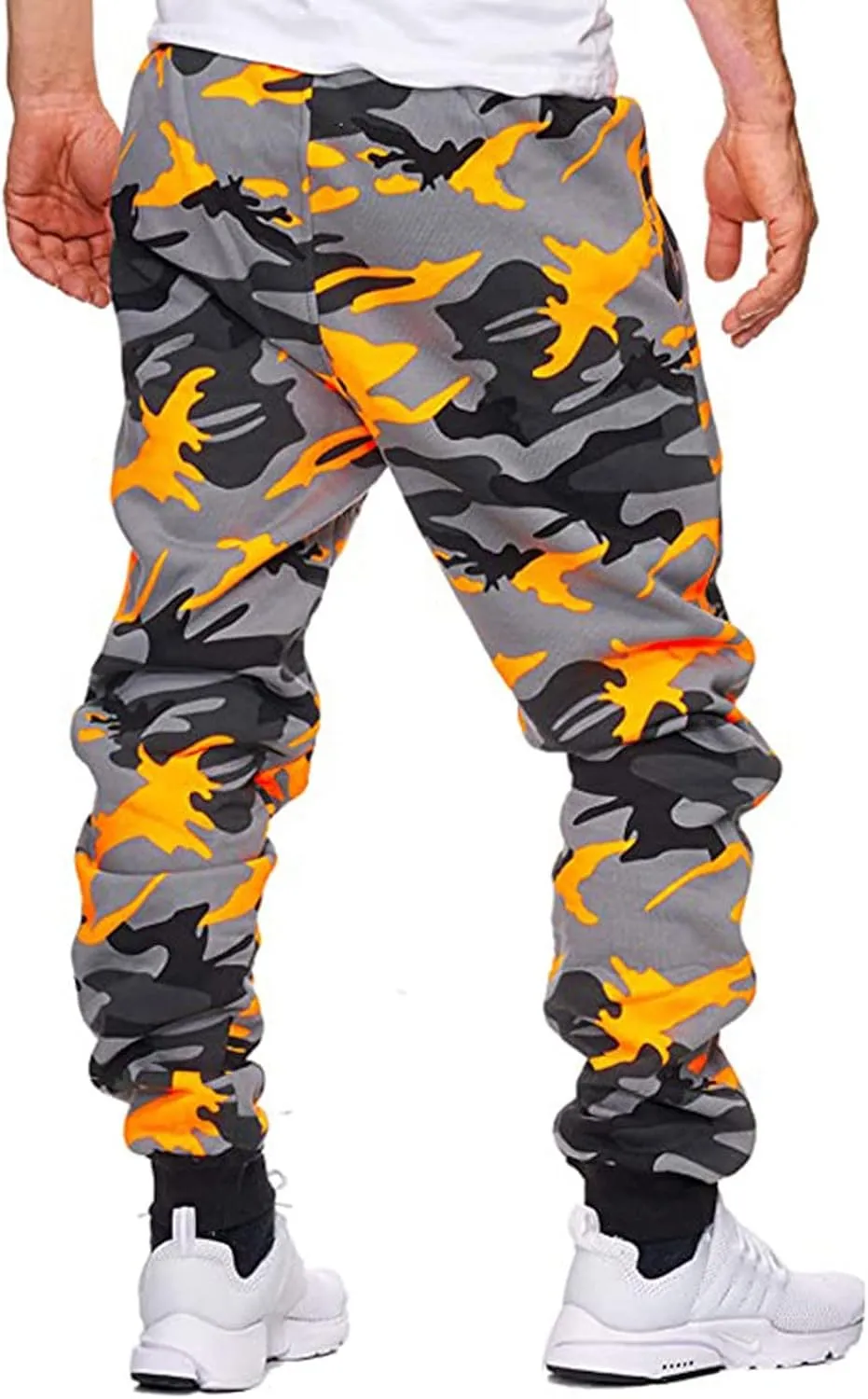 GOFULY Cargo Pants for Men Camouflage Print Casual Drawstring Stretch Elastic Waist Sweat Pants with Pocket Pants Trousers
