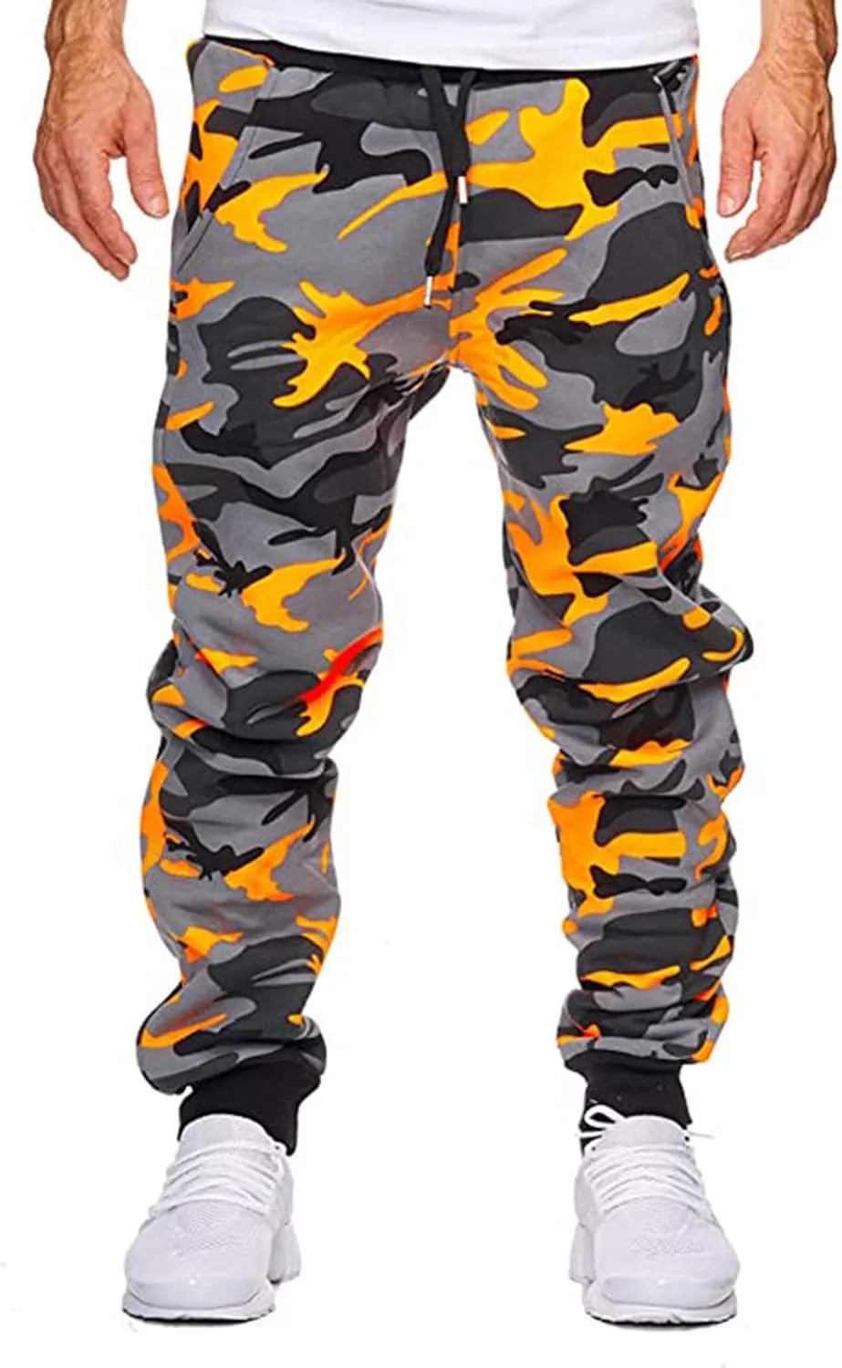 GOFULY Cargo Pants for Men Camouflage Print Casual Drawstring Stretch Elastic Waist Sweat Pants with Pocket Pants Trousers