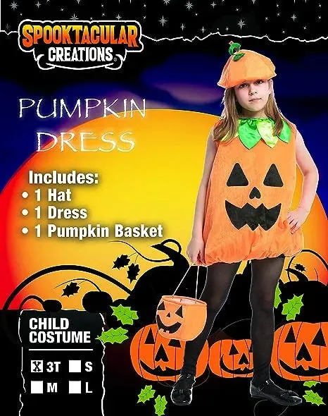 Halloween Child Girl Pumpkin Dress Costume with Hat