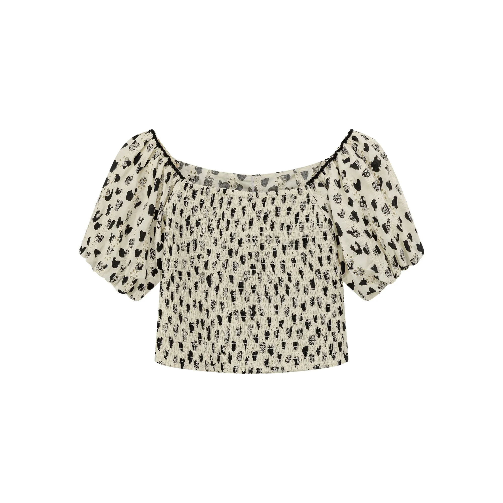 Heart Pattern Puff Sleeve Blouse