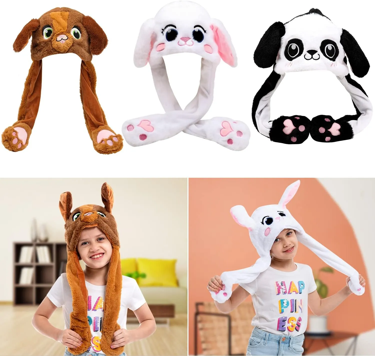 Jumping Hat with Moving Ears (Bunny, Panda, Puppy), 3 Packs