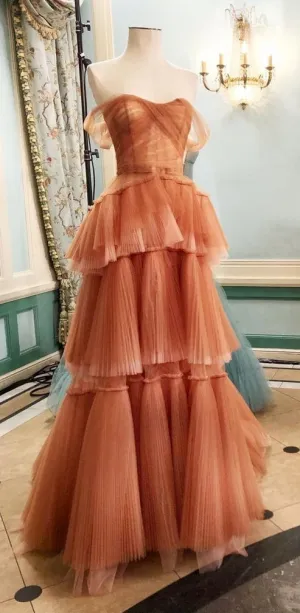 kamahe Sweetheart Neck Long Prom Dress,Tulle Sleeveless Evening Dress