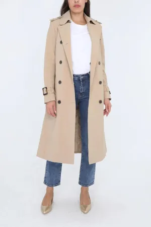 Long Trench Coat with Cotton Belt Beige