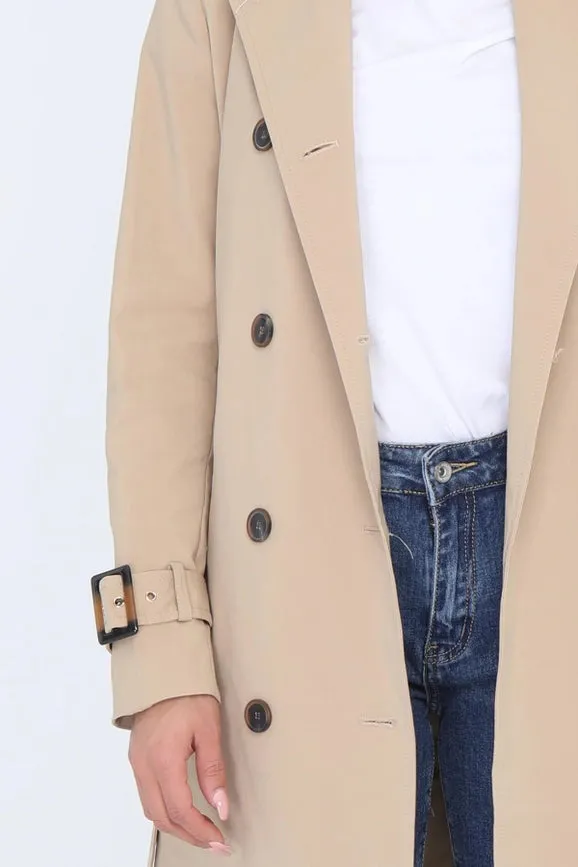 Long Trench Coat with Cotton Belt Beige