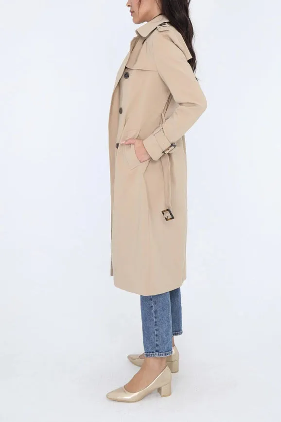 Long Trench Coat with Cotton Belt Beige