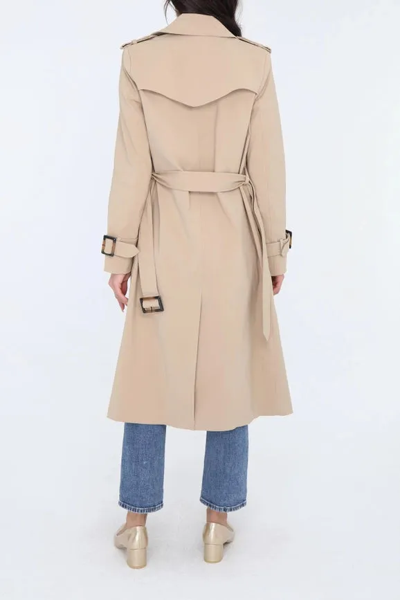 Long Trench Coat with Cotton Belt Beige
