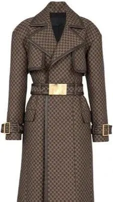 Maze Pattern Jacquard Long Trench Coat