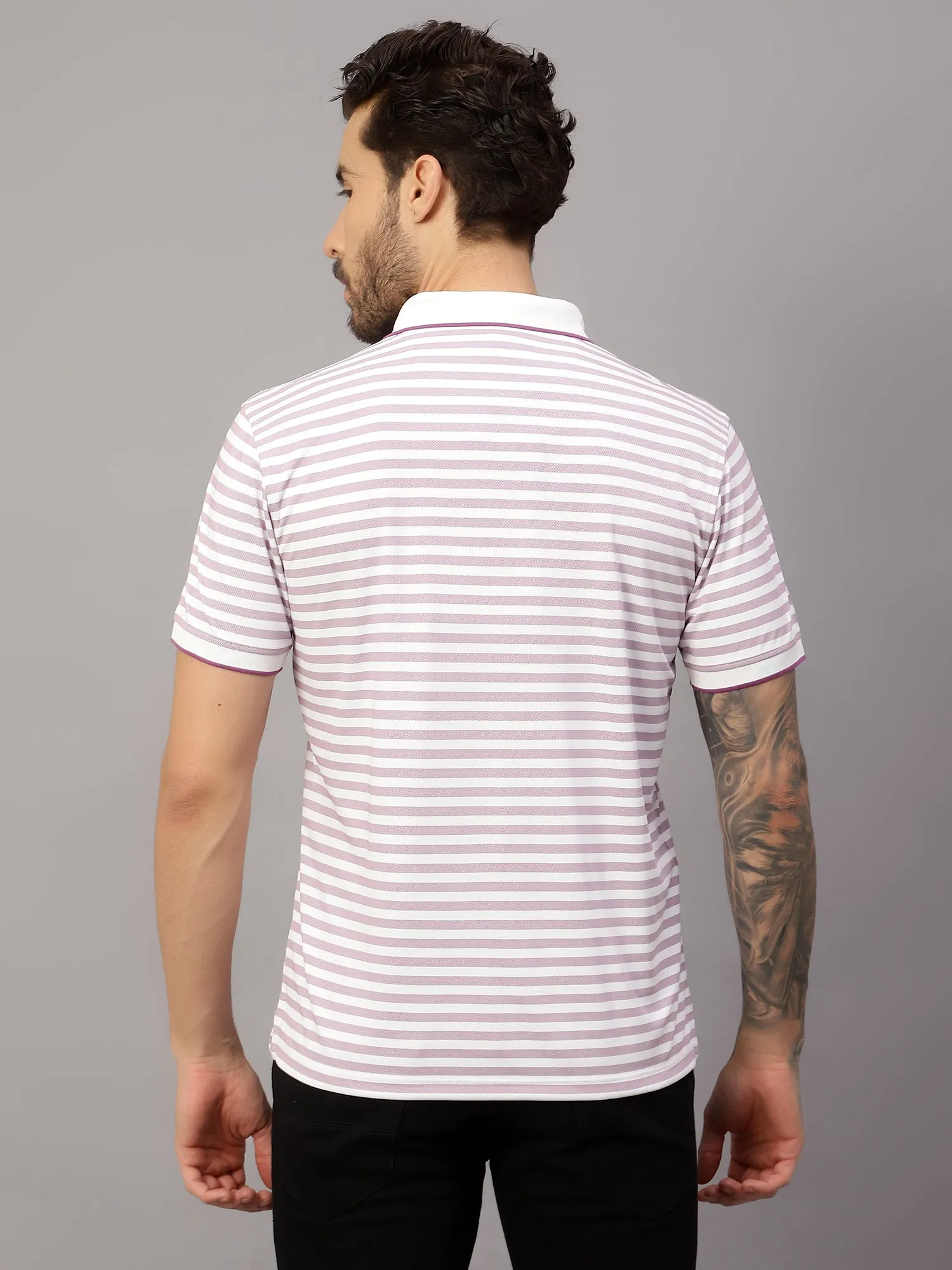 Men's Purple Stripe Polo neck Half Sleeve T-Shirt