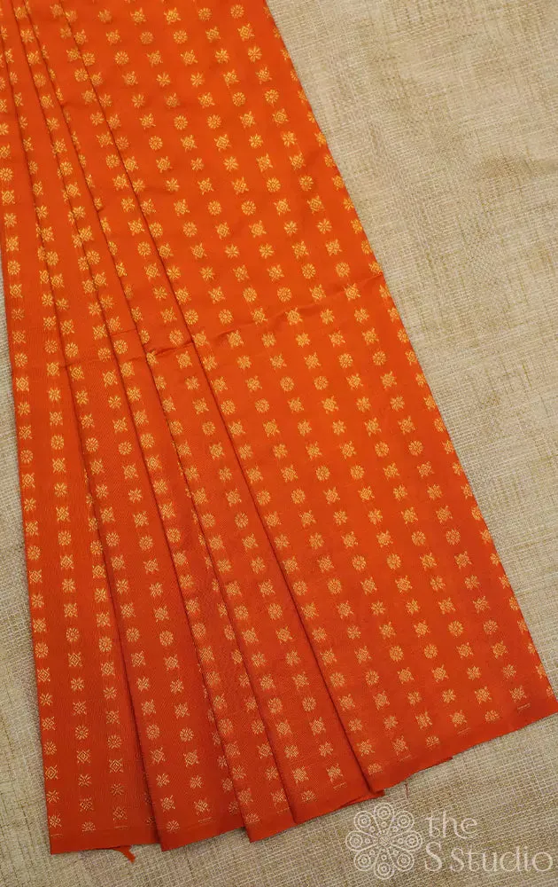 Orange kanchi silk blouse material with  zari buttas
