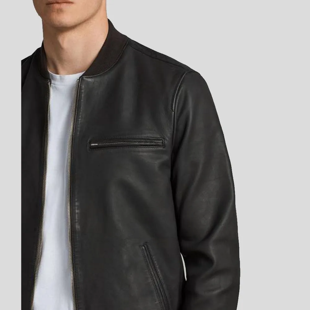 Porf Bomber Leather Jacket in Black for Men