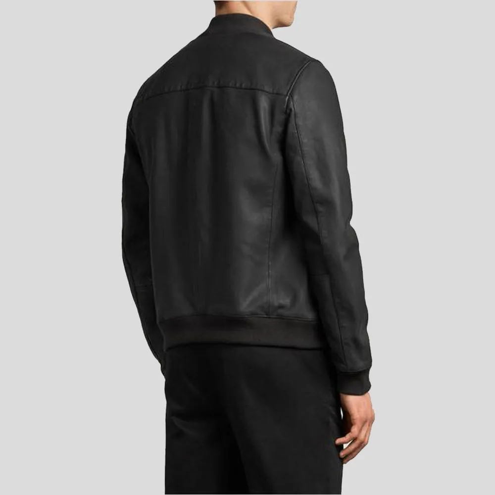 Porf Bomber Leather Jacket in Black for Men
