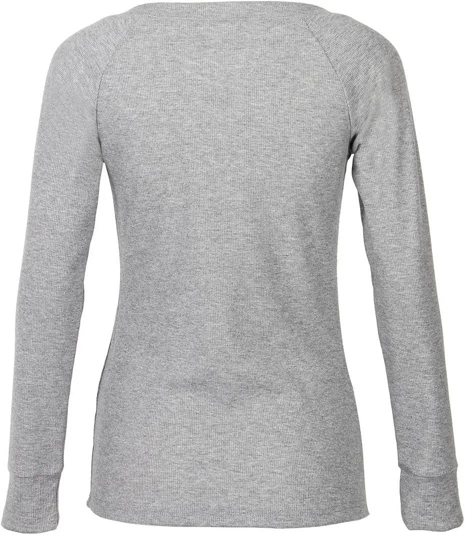 Roselux Women's Long Sleeve Fitted T-Shirts V Neck Knit Ribbed Henley Shirt Tops