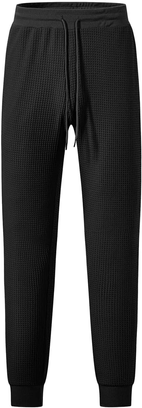 Sweatpants for Men Textured Waffle Knit Pants Casual Joggers Elastic Waist Drawstring Tapered Sweatpants with Pockets