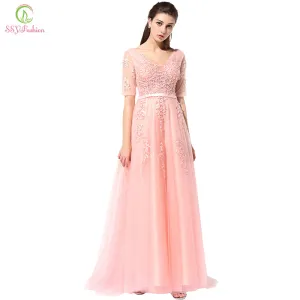 The Bride Banquet Sexy V-neck Half Sleeves Party Dress