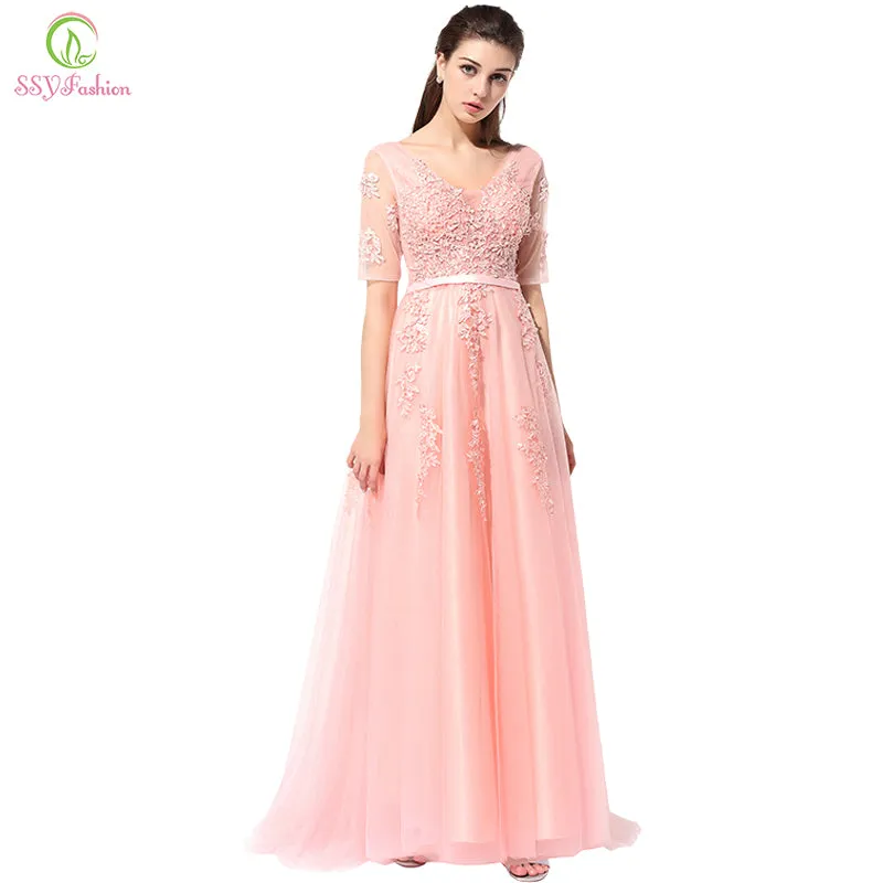 The Bride Banquet Sexy V-neck Half Sleeves Party Dress