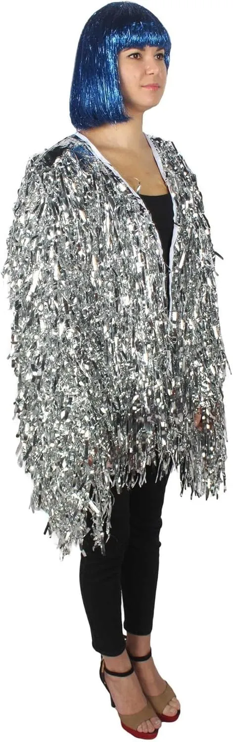 Unisex Thick Metallic Tinsel Foil Jacket - Extra Dense Shiny Glitter Costumes | Loose Fit Festival Rave Outfits